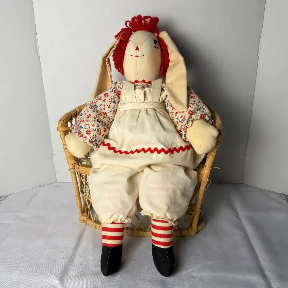 Handmade Raggedy Ann Bunny Rag Doll Calico American Folk‎ Art 21